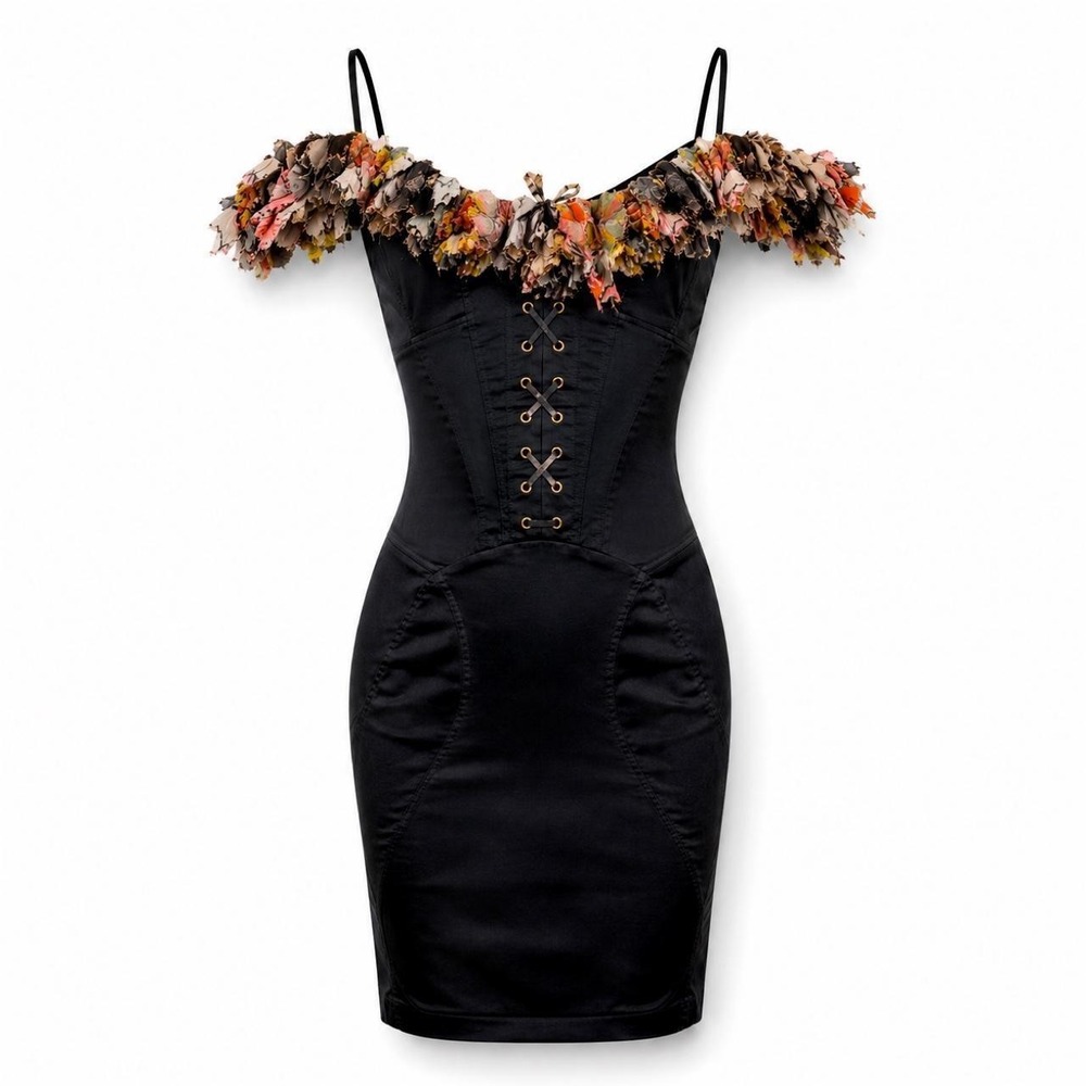 Cavalli Vintage Silk Bodycon Dress w/ Ruffles